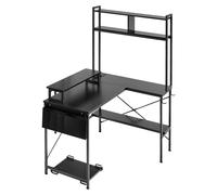 Bureau gaming en L avec éclairage LED, bureau d'angle réversible de 1,2 m avec support pour écran, prises électriques, support pour unité centrale et étagère amovibles, table PC gaming moderne et élég