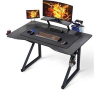 Bureau gaming ergonomique, 110 x 70 cm, avec support d'écran réglable, porte-gobelet et support pour poignées, noir