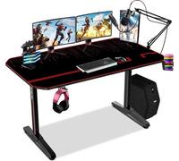 Bureau gaming ergonomique de 55 pouces, station PC gaming en forme de T, poste de travail gaming avec tapis de bureau intégral, porte-boisson et support pour casque