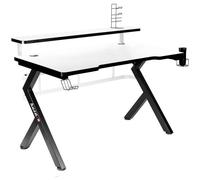 Bureau gaming HUZARO HERO 5.0 Blanc 120x60x69.5cm Bureau PC Informatique Pc gaming Panier à boissons Crochet casque