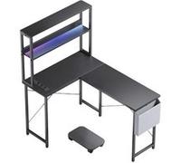 Bureau gaming LINFE, avec bande lumineuse RGB, prise de courant de style européen, noir, panneau de particules de 15 mm Noir