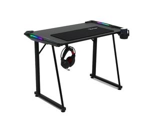 Bureau gaming Ranqer Nimbus - Bureau stable et ergonomique pour set-up gaming, Éclairage immersif LED/RGB 360 couleurs réglables, Support pour casque et boisson, Finitions en fibre de carbone - Noir