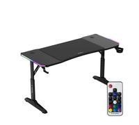 huzaro Hero 3.6 RVB, Bureau Gaming réglable en Hauteur 56-79 cm, Plateau 140×60 cm Finition Carbone, Structure Acier renforcé, Tapis XXL Inclus, Supports Casque et Boisson, Noir