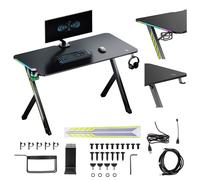 Bureau gaming Table gaming Bureau d'ordinateur Éclairage LED RGB 120 x 60 cm