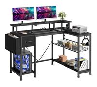 Bureau gaming YITAHOME avec prises électriques et éclairage LED, bureau d'ordinateur en forme de L, 120 x 50 x 92 cm
