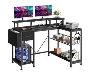 Bureau gaming YITAHOME avec prises électriques et éclairage LED, bureau d'ordinateur en forme de L, 120 x 50 x 92 cm