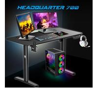 Spirit Of Gamer - HEADQUARTER 700, Bureau Gaming Assis Debout Electrique, Plateau en Bois 120 x 60 cm, Table Réglable en Hauteur 73 à 118 cm, Panneau Contrôle à Fonction Mémoire, Acier, Noir
