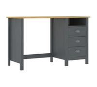 Bureau - Hill Range - Meuble Bureau Informatique - Bois Massif - 3 tiroirs - Gris et marron miel