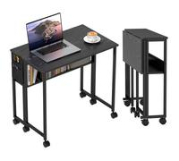 HOMCOM Bureau Pliable sur roulettes, Table d'Ordinateur 80 x 50 cm Noir | avec Étagère et Sac de Rangement, Table d'Étude, pour Bureau à Domicile, Chambre, Petits Espaces