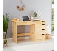 Bureau HUGO avec rangement 5 tiroirs style scandinave en pin massif à la finition naturelle