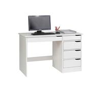 Bureau HUGO avec rangement 5 tiroirs style scandinave en pin massif lasuré blanc