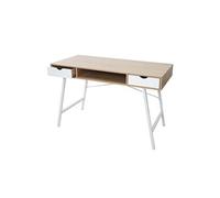 Mendler Bureau HWC-E92 - Table d'ordinateur 120x60 cm, structure 3D, brun naturel, blanc