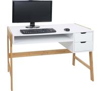 Bureau HWC-K12, table d'ordinateur, table de travail, tiroir, bambou 76x115x58cm ~ blanc