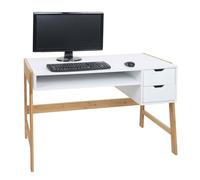 Bureau HWC-K12, table d'ordinateur, table de travail, tiroir, bambou 76x115x58cm ~ blanc