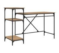 Bureau industriel avec étagères, bois d'ingénierie, 135 x 50 x 90 cm | Cadre en métal, étagères en MDF, résistant aux taches, finition mate, espace pour CPU et moniteur, convient pour la maison et