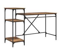 Bureau industriel en bois ingénierie 135 x 50 x 90 cm avec étagères | Finition mate, structure métallique brute, compartiments pour PC et écran, facile à nettoyer avec un chiffon humide