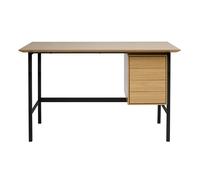 Bureau industriel finition bois chêne et métal noir avec rangements 2 tiroirs L120 cm MAXENCE