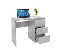 ML-Design Bureau avec 3 Tiroirs, 90x76x50 cm, Gris Imitation Béton, Beaucoup d'Espace de Rangement, Table de Travail d'Ordinateur/PC Portable, Bureau d'Écriture/Étude Moderne, pour Maison Home Office