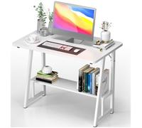 Bureau informatique avec étagère et cadre métal Blanc - Moderne - Bois MDF laqué blanc - 80x50x72cm