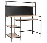 HOMCOM Bureau avec Rangement Bureau Informatique avec 4 étagères, Grand Plateau et Panneau Noir pour Salon Chambre 120L x 53l x 126H cm, chêne et Noir