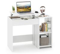 Bureau Informatique avec Plateau Relevable - COSTWAY - Compartiment Caché - 2 Étagères de Rangement Ouvertes-Blanc