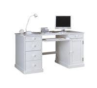 Bureau Informatique Blanc 1 Porte 5 Tiroirs Style Anglais L 141 H 77 P 70 cm - L 141 x l 70 x H 77 cm