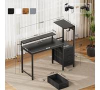 Bureau informatique - Bureau gaming - 120 x 50 cm - Éclairage LED - Prise intégrée - Rangement - Armoire - Noir