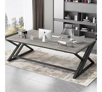 Bureau informatique de couleur gris clair - 180 x 80 cm. Grand poste de travail en bois et métal