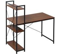 HomCom Bureau d'angle industriel avec bibliothèque 3 étagères aspect noyer métal noir