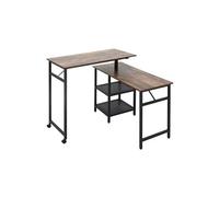 Bureau informatique design industriel modulable bureau d'angle 2 étagères aspect vieux bois métal noir