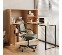 Bureau informatique Fortuna Lai, bureau avec étagères, bureau avec armoire, bureau de travail, bureau avec armoire, naturel 120 cm