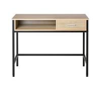 HOMCOM Bureau secrétaire bureau informatique design industriel casier + tiroir coulissant châssis métal noir plateau chêne clair Aosom France