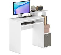 HOMCOM Bureau Informatique multimédia étagères Tablette Clavier Panier Gris Panneaux Particules Blanc