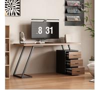 Bureau Informatique Industriel Table d'ordinateur multimédia Multi-rangements avec 3 tiroirs, 140 x 59 x 75 cm, Marron foncé