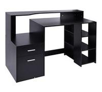 HomCom – Bureau informatique 2 tiroirs 137x55x92 cm, étagères ouvertes, tablette imprimante, noir