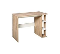 Bureau informatique multimédia dim. 100L x 44l x 74H cm 3 étagères latérales panneaux particules E1 chêne clair blanc