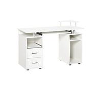 HomCom - Bureau informatique 120x55x85 cm avec tiroir, étagères, support imprimante/clavier - blanc