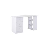 Homcom Bureau Informatique Table Informatique Meuble de Bureau pour Ordinateur 3 Tiroirs 2 Etagères MDF 120 x 49 x 72 cm Blanc aosom france