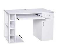 HOMCOM Bureau informatique table d'ordinateur multimédia multi-rangements avec étagère tiroir tablette clavier MDF 120 x 60 x 74 cm blanc