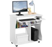 Bureau Informatique Roulant -80x48x76 cm - Table Ordinateur - Grand Support Clavier Coulissant Meuble de Bureau 4 étagère Yaheetech
