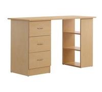 Bureau informatique table multi-fonctions 3 tiroirs 2 étagères dim. 120L x 49l x 72H cm MDF aspect bois clair Beige G