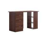 Bureau informatique table multi-fonctions 3 tiroirs 2 étagères dim. 120L x 49l x 72H cm MDF aspect noyer
