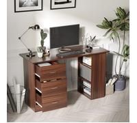 Bureau informatique table multi-fonctions 3 tiroirs 3 étagères dim. 120L x 49l x 72H cm panneaux de particules noyer