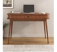 IDIMEX Bureau JARI en Bois Massif, 113 x 75 x 50 cm, Pieds Coniques, façade cannelée, Rangement Pratique avec Porte coullisante, Coloris châtaignier