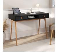 Idimex Bureau secrétaire Kim – pin massif, 2 tiroirs, 1 niche – bois lasuré noir/chêne