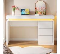 Bureau LED Moderne 120×50×78,5 cm - Table Informatique avec 3 Tiroirs, Grand Plateau et Pieds Renforcés, pour Télétravail