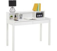 Bureau LENNOX avec rangement 2 tiroirs et 3 niches, en pin massif lasuré blanc Blanc G