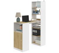 Bureau LUNG avec rangements et placard 2 personnes blanc et bois