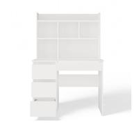 Bureau - MA BOUTIQUE - MIJAS Gauche - Surélévation 4 étagères - 4 tiroirs - Blanc mat 98x51x146 cm