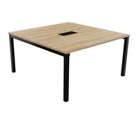 Bureau manager Burocolor avec trappe d'accès - L.140 x P.143 cm - Plateau Chêne Nebraska - Pieds Noir